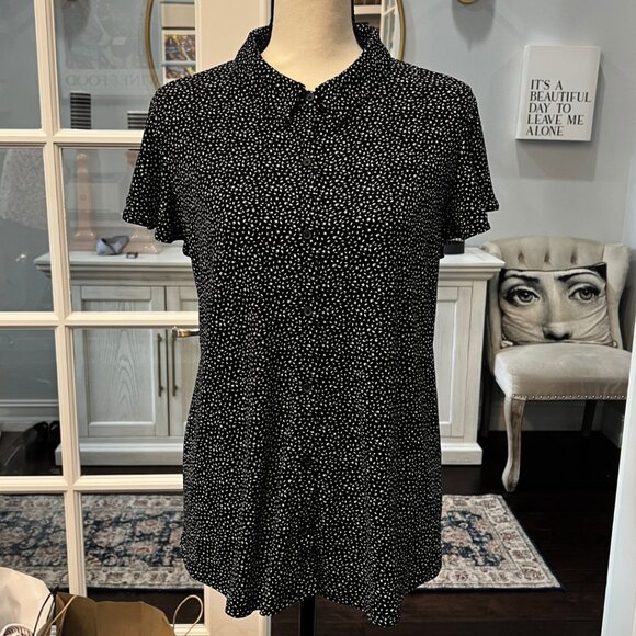 Adrianna Papell Black & White Button Down Flutter Sleeve Blouse Shirt M - Picture 1 of 7